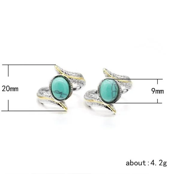 💥925 Silver Plated Green Turquoise Leather Shape Cut Ring, GPMB1514 - Picture 6 of 6